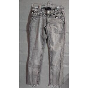 See Thru Soul Grey Skinny Jeans Raw Hem Zipper Detail Size 25 Low Rise Denim